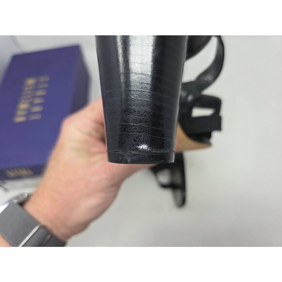 STUART WEITZMAN BLACK LEATHER ELASTIC STRAPPY BASILISK HEELED SANDAL SIZE 8.5M - Picture 7 of 9